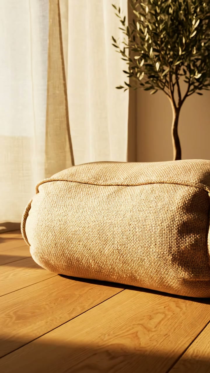 Natural Bej Kenevir Bolster – 62 × 26 cm
